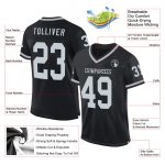 Customizable Black Silver-Gray Mesh Football Jersey with Name and Number - Authentic Throwback Style Personalized Black Silver-Gray
