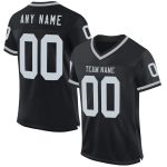 Customizable Black Silver-Gray Mesh Football Jersey with Name and Number - Authentic Throwback Style Personalized Black Silver-Gray