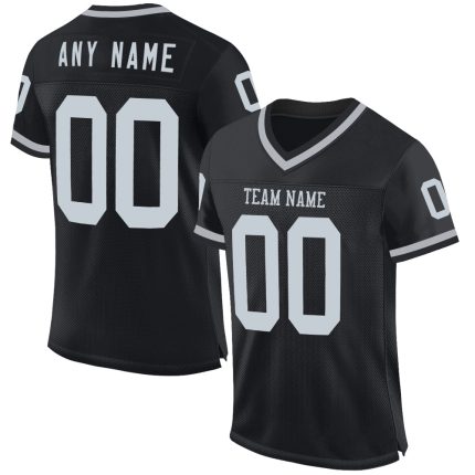 Customizable Black Silver-Gray Mesh Football Jersey with Name and Number - Authentic Throwback Style Personalized Black Silver-Gray