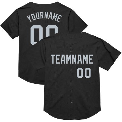 Custom Name and Number Personalized Black Silver Mesh Baseball Jersey - Authentic Throwback Team Style Personalized Black