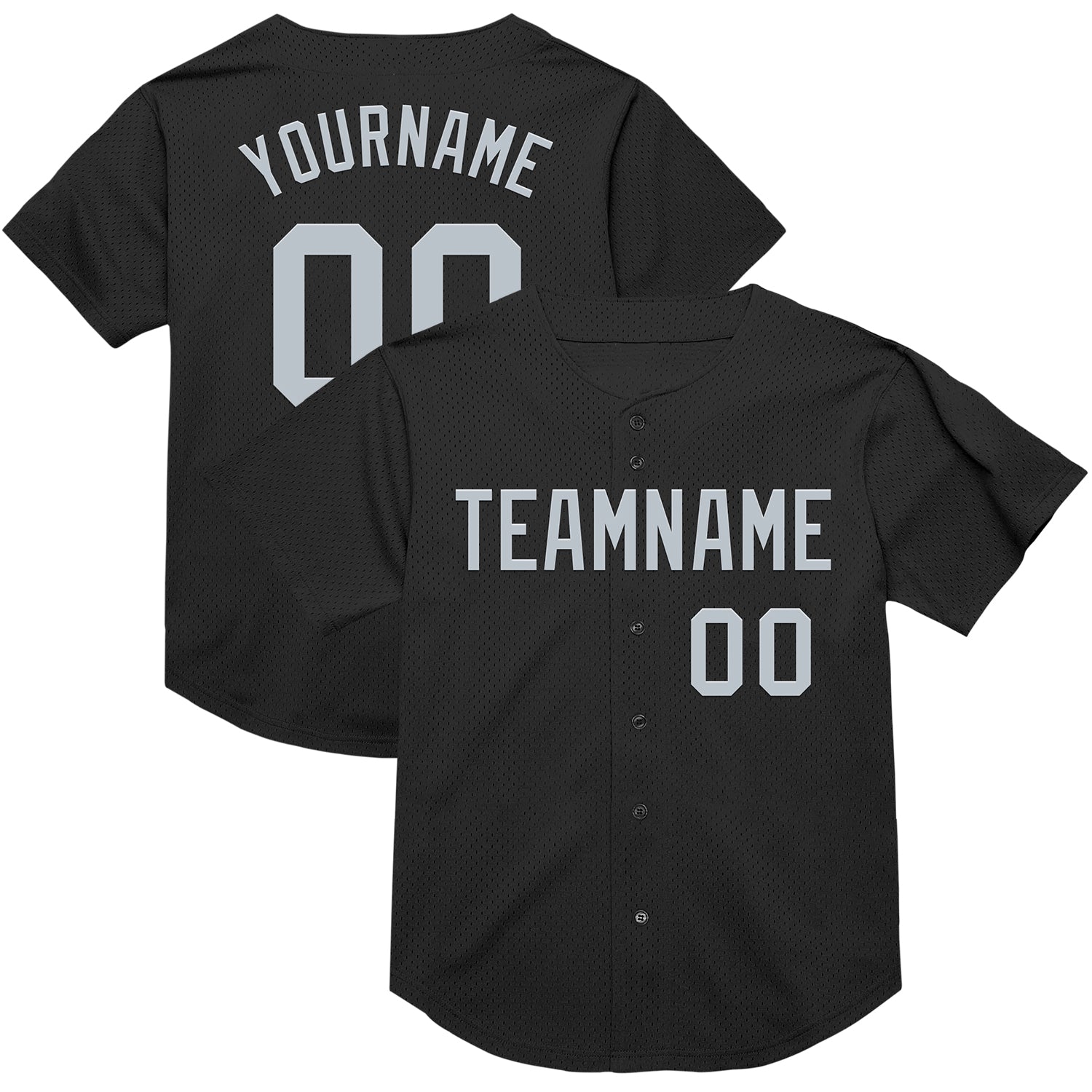 Custom Personalized Black Silver Mesh Baseball Jersey - Throwback Style Personalized Black Silver Mesh Throwback Baseball