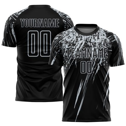 Custom Name Number Soccer Jersey - Personalized Black Silver Sublimation Uniform for Teams Personalized Black Silver Sublimation