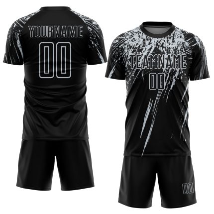 Custom Black Silver Soccer Jersey - Personalized Sublimation Uniform Personalized Black Silver Sublimation Soccer Uniform
