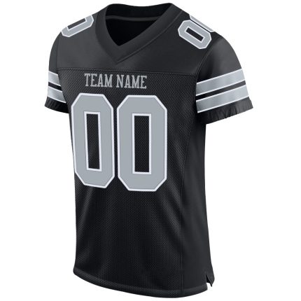 Custom Name and Number Authentic Football Jersey - Personalized Black Silver-White Mesh Team Jersey Personalized Black Silver-White
