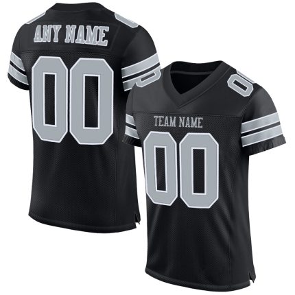 Custom Name and Number Authentic Football Jersey - Personalized Black Silver-White Mesh Team Jersey Personalized Black Silver-White