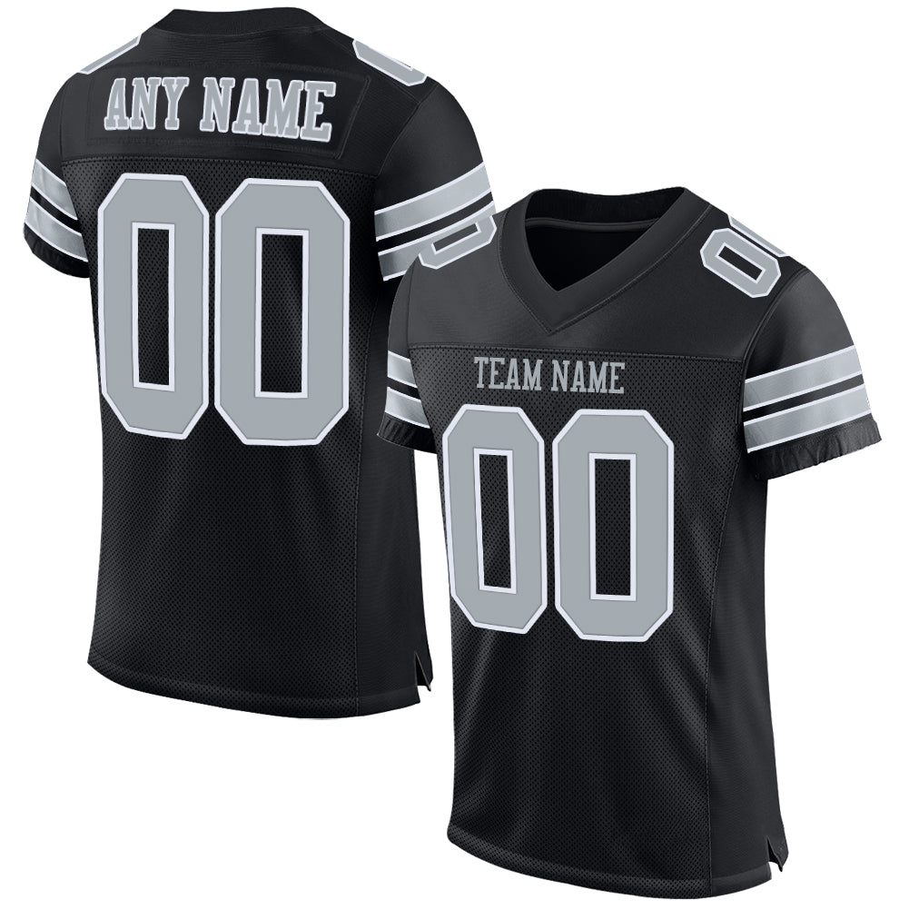 Custom Name and Number Authentic Football Jersey - Personalized Black Silver-White Mesh Team Jersey Personalized Black Silver-White