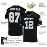 Custom Personalized Football Jersey with Black Silver-White Mesh Design, Authentic Throwback, Name and Number Personalized
