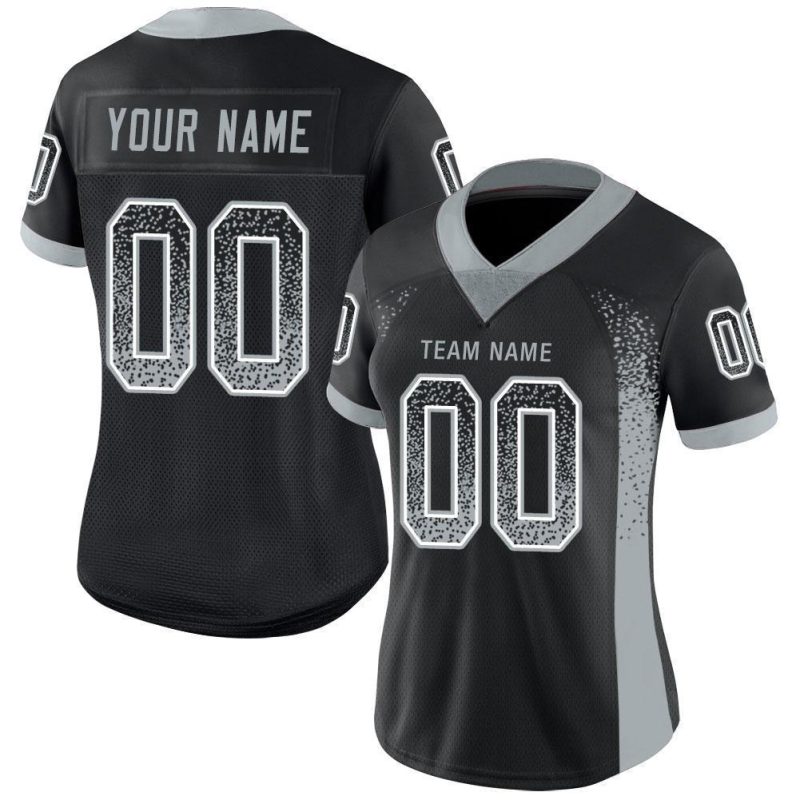 Personalized Black Silver White Drift Fashion Football Jersey - Custom Mesh Design Personalized Black Silver-White Mesh Drift
