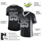 Personalized Black Silver White Drift Fashion Football Jersey - Custom Mesh Design Personalized Black Silver-White Mesh Drift