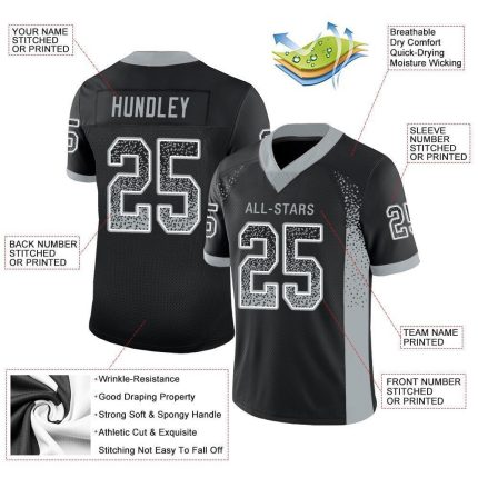 Personalized Black Silver White Drift Fashion Football Jersey - Custom Mesh Design Personalized Black Silver-White Mesh Drift