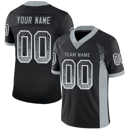 Custom Name Number Football Jersey - Personalized Black Silver White Mesh Drift Fashion Team Apparel Personalized Black Silver-White