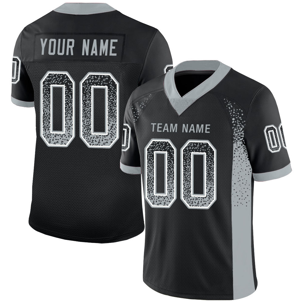 Custom Name Number Football Jersey - Personalized Black Silver White Mesh Drift Fashion Team Apparel Personalized Black Silver-White