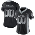 Custom Name Number Football Jersey - Personalized Black Silver White Mesh Drift Fashion Team Apparel Personalized Black Silver-White