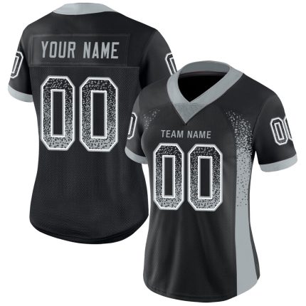 Custom Name Number Football Jersey - Personalized Black Silver White Mesh Drift Fashion Team Apparel Personalized Black Silver-White