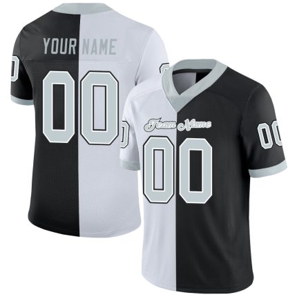Custom Black Silver White Mesh Split Football Jersey for Men and Women Personalized Black Silver-White Mesh Split Fashion