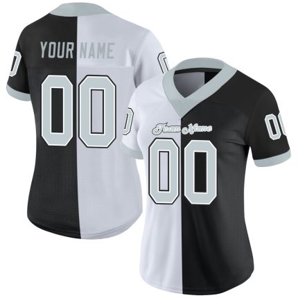 Custom Black Silver White Mesh Split Football Jersey for Men and Women Personalized Black Silver-White Mesh Split Fashion