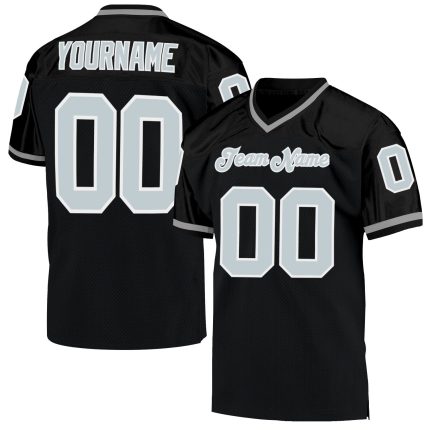 Personalized Black Silver White Throwback Football Jersey - Custom Mesh Design Personalized Black Silver-White Mesh Throwback