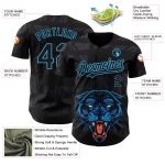 Custom Name Number Authentic Baseball Jersey, Personalized 3D Panther Design, Black Sky Blue Pattern Personalized Black Sky