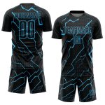 Personalized Lightning Soccer Jersey - Black and Sky Blue Sublimation Uniform Personalized Black Sky Blue Lightning Sublimation