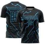 Custom Name Number Soccer Jersey Lightning Design - Personalized Black Sky Blue Sublimation Uniform Personalized Black Sky