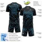 Custom Name Number Soccer Jersey Lightning Design - Personalized Black Sky Blue Sublimation Uniform Personalized Black Sky