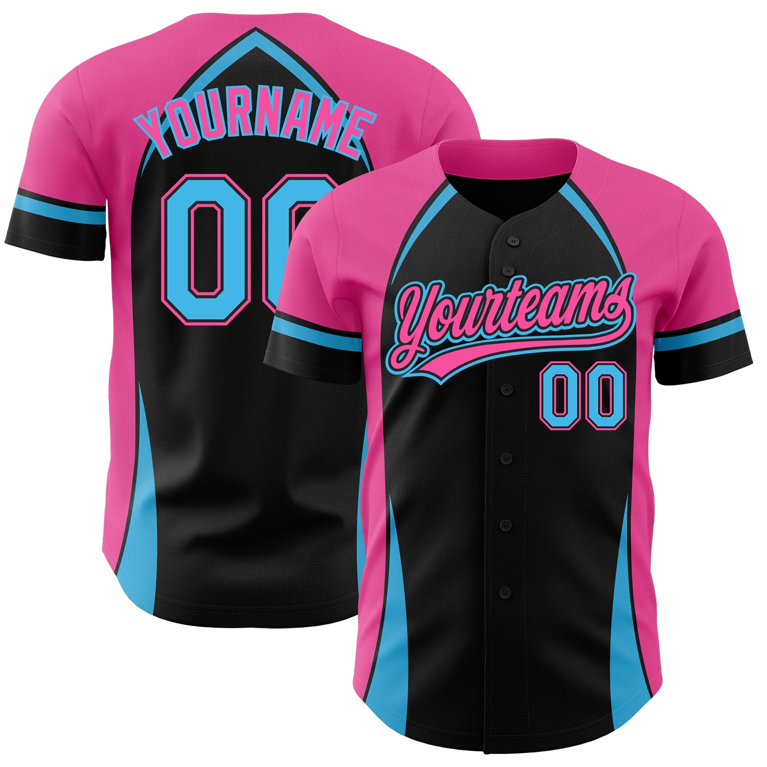 Personalized 3D Curve Baseball Jersey in Black Sky Blue Pink for Men and Women Personalized Black Sky Blue-Pink 3D Curve