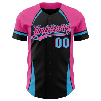 Personalized 3D Curve Baseball Jersey in Black Sky Blue Pink for Men and Women Personalized Black Sky Blue-Pink 3D Curve