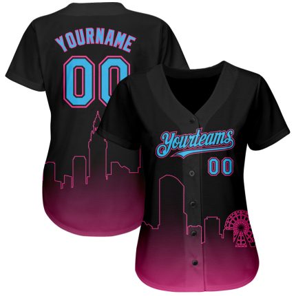 Custom Miami City Edition 3D Baseball Jersey - Personalized Black Sky Blue-Pink with Name and Number, Authentic Fashion Style