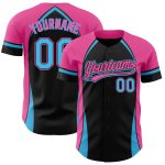 Personalized Baseball Jersey with Black Sky Blue-Pink 3D Pattern, Custom Name and Number, Authentic Team Design Personalized
