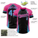 Personalized Baseball Jersey with Black Sky Blue-Pink 3D Pattern, Custom Name and Number, Authentic Team Design Personalized