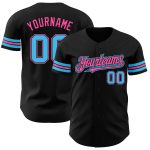Custom Authentic Baseball Jersey - Personalized Black Sky Blue Pink with Name and Number Personalized Black Sky Blue-Pink