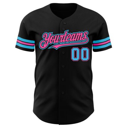 Custom Authentic Baseball Jersey - Personalized Black Sky Blue Pink with Name and Number Personalized Black Sky Blue-Pink