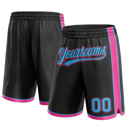 Custom Name and Number Basketball Shorts in Black Sky Blue-Pink - Personalized Authentic Team Gear Personalized Black Sky