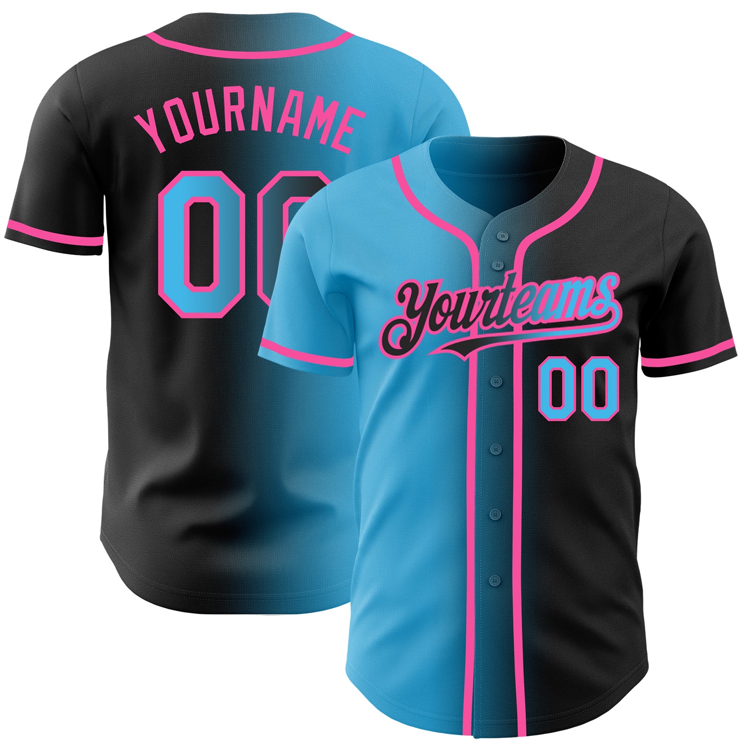 Custom Gradient Baseball Jersey - Personalized Black Sky Blue-Pink Team Jersey with Name and Number Personalized Black Sky