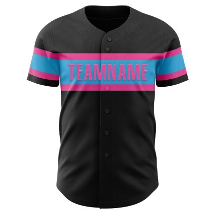 Custom Black Sky Blue Pink Baseball Jersey for Men and Women Personalized Black Sky Blue-Pink Baseball Jersey 2