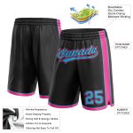 Personalized Basketball Shorts in Black Sky Blue and Pink for Men and Women Personalized Black Sky Blue-Pink Basketball Shorts