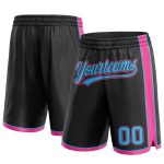Personalized Basketball Shorts in Black Sky Blue and Pink for Men and Women Personalized Black Sky Blue-Pink Basketball Shorts