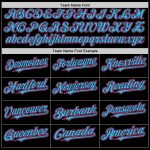 Custom Personalized Varsity Letterman Hoodie Jacket for Team - Two Tone Black Sky Blue and Pink, Full-Snap, with Name and Number