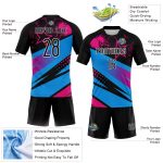 Custom Sublimation Volleyball Jersey with Personalized Name & Number - Black Sky Blue Pink Geometric Design Personalized