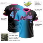 Custom Name Number Unisex Softball Jersey - Personalized Black Sky Blue Pink Gradient Fashion Two-Button Design Personalized