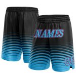 Personalized Fashion Basketball Shorts - Black Sky Blue Pink Pinstripe Fade Style Personalized Black Sky Blue-Pink Pinstripe