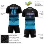 Personalized Soccer Uniform Jersey - Black Sky Blue-Pink Pinstripe Fade Fashion Sublimation Personalized Black Sky Blue-Pink
