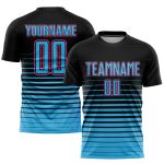 Custom Name and Number Soccer Uniform Jersey - Personalized Black Sky Blue-Pink Pinstripe Fade Design Personalized Black