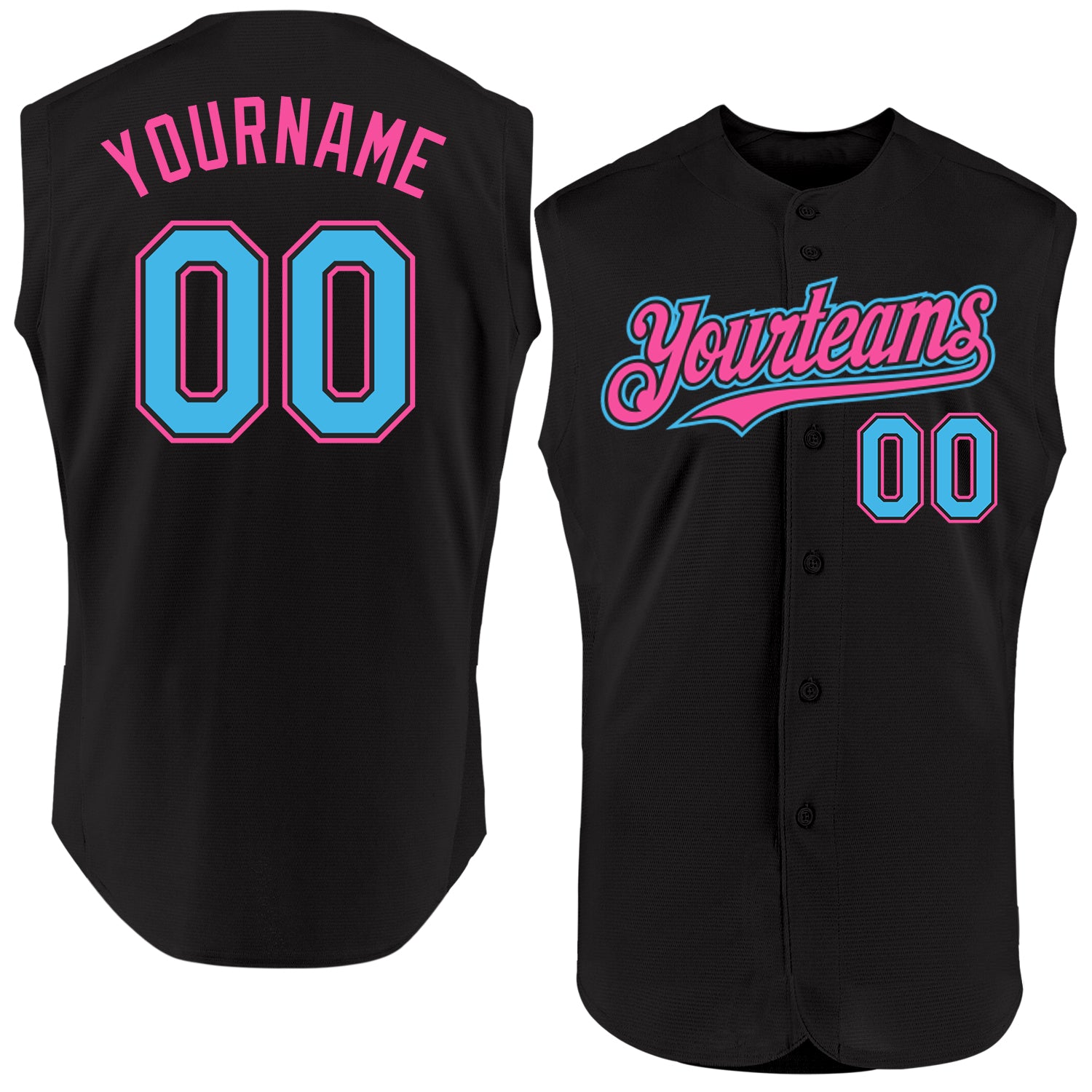 Personalized Black Sky Blue Pink Sleeveless Jersey for Baseball Personalized Black Sky Blue-Pink Sleeveless Baseball Jersey