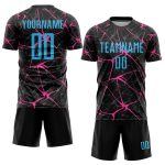Personalized Soccer Jersey Black Sky Blue-Pink Sublimation Uniform Personalized Black Sky Blue-Pink Sublimation Soccer Uniform