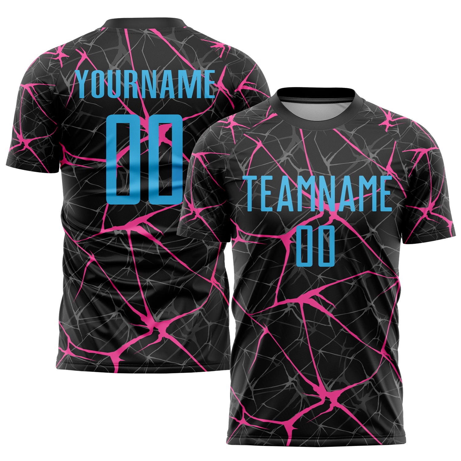 Custom Name and Number Soccer Jersey - Personalized Black Sky Blue-Pink Sublimation Uniform Personalized Black Sky Blue-Pink