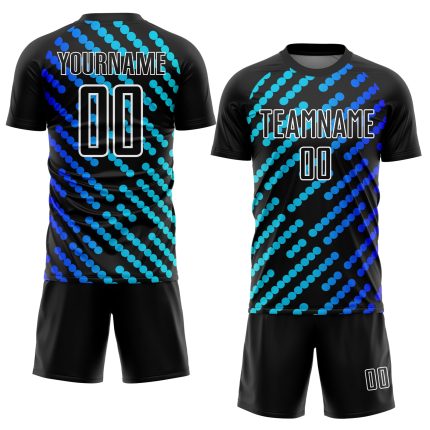 Personalized Soccer Jersey Sublimation Black Sky Blue-Royal Lines Design Personalized Black Sky Blue-Royal Lines Sublimation