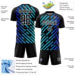 Custom Name & Number Soccer Uniform Jersey - Personalized Black Sky Blue-Royal Lines Design Personalized Black Sky Blue-Royal