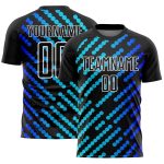 Custom Name & Number Soccer Uniform Jersey - Personalized Black Sky Blue-Royal Lines Design Personalized Black Sky Blue-Royal