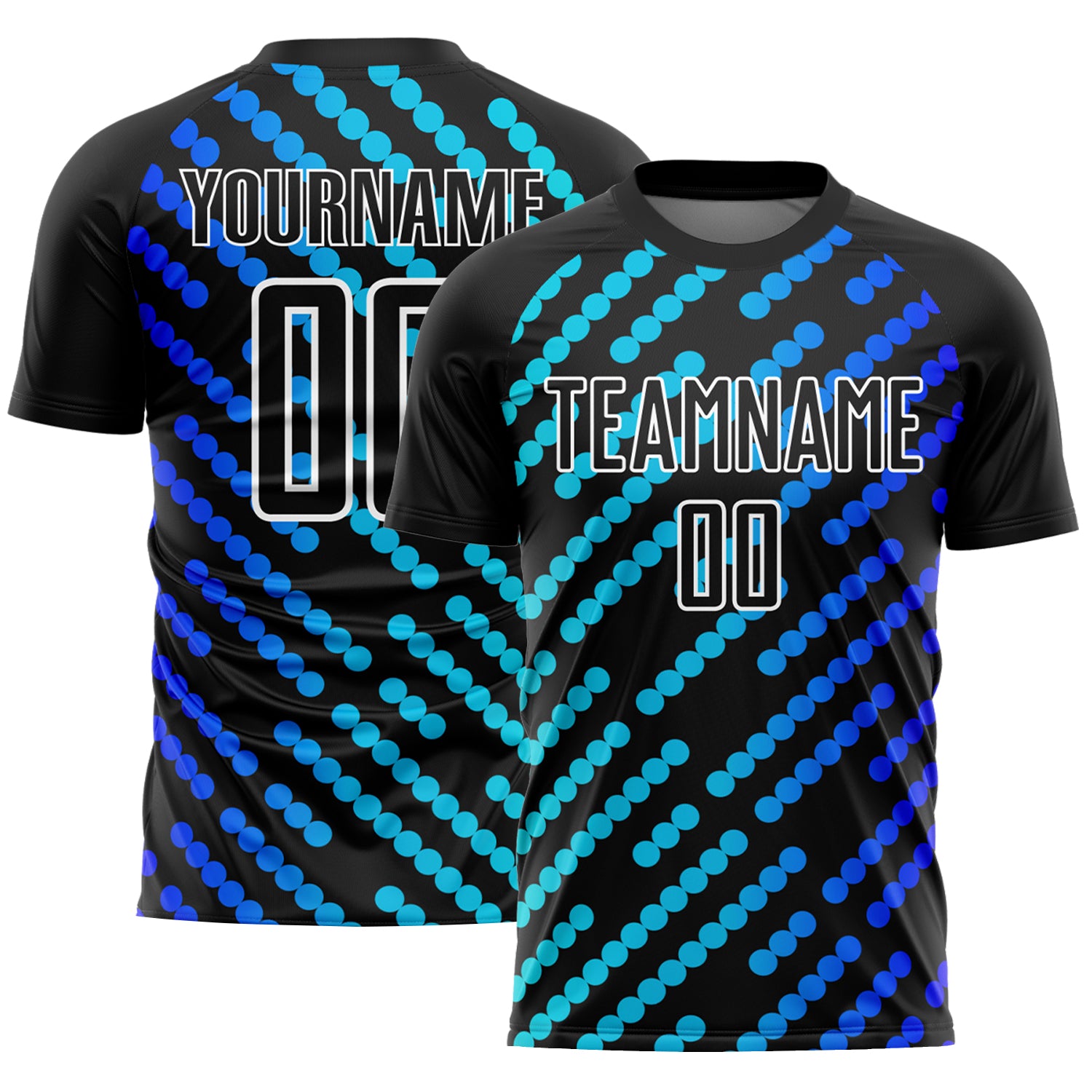 Custom Name & Number Soccer Uniform Jersey - Personalized Black Sky Blue-Royal Lines Design Personalized Black Sky Blue-Royal